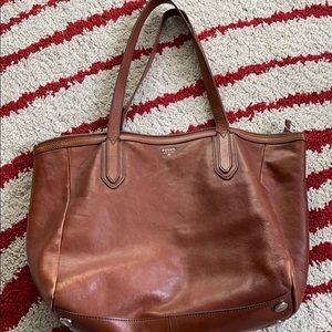 Fossil Chestnut Leather Tote Bag